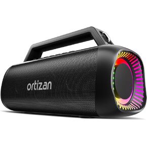 Ortizan Portable Bluetooth Speaker 60W Wireless Bluetooth 5.3 Loud Waterproof IPX7 Outdoor Bass Speaker Boombox Subwoofer for Party Camping Beach with HD Sound/DSP/RGB Lights/Stereo Pairing/USB/TF/AUX