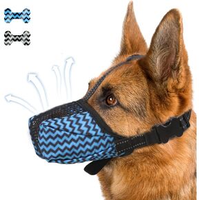 Dog Muzzle, Air Mesh Breathable Muzzle for Medium Large Sized Dogs to Anti & Prevent Biting Barking Chewing, Soft Basket Muzzle for German Shepherd Dog with Reflective & Adjustable Strap(Blue-M…
