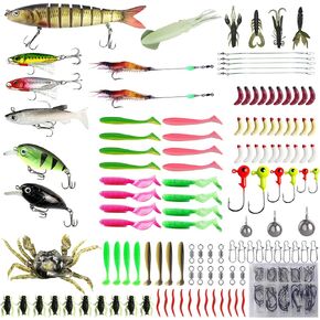 Fishing Lures Baits Kit for Bass Trout Salmon Including Tackle Box Hooks Soft Plastic Worms Hard Lures Weights for Freshwater and Saltwater(175 Pcs)