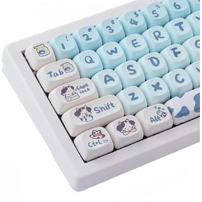 MOA Profile Keycaps، أغطية مفاتيح لطيف Kawaii Caroon Keycaps PBT Dye-Sub أغطية مفاتيح مخصصة 139 مفتاحًا أغطية مفاتيح كاملة الحجم لمفتاح Cherry MX 75% 60% لوحة مفاتيح ميكانيكية للألعاب أغطية مفاتيح دائرية كريمية