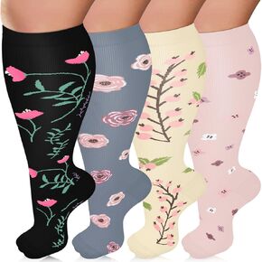 Plus Size Compression Socks for Women & Men 15-20 mmhg Extra Wide Calf Knee High Support Socks for Circulation