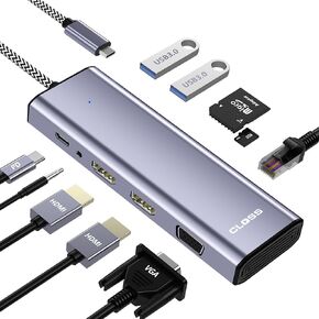 Docking Station Dual Monitor, USB C Docking Station Dual Monitor, USB C to Dual HDMI Adapter, Dual Monitor Adapter, USB C Hub 10 in 1 Docking Station 3 Monitors with HDMI/VGA/PD/USB/SD/TF/3.5mm Audio