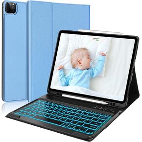 Keyboard Case for iPad Air 13 inch 2024 and iPad Pro 12.9 Case with Keyboard 6th/5th/4th/3rd Gen, Magnetic Detachable Wireless Keyboard with Trackpad, 7 Colors Backlit, Folio Cover with Pencil Holder