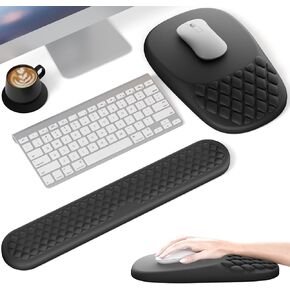 VAGAU Ergonomic Mouse Pad Wrist Support, Keyboard Wrist Rest with Massage Design and Memory Foam Set Relief Carpal Tunnel Pain for Office, Laptop, Mac, Computer and Gaming