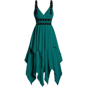 DRESSFO Women's 2023 Summer Casual Dress Sleeveless V Neck Gothic Dress Tiered A Line Flowy Wrap Dress