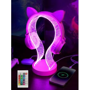 YuanDian Headphone Stand with 16 Changing Colors, Headset Holder with 1 USB Charging Port and 2 Type-C Charging Ports Touch Control with Remote, Gift for Gamers Men and Music Lovers (Black Base)