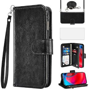 Asuwish Phone Case for Moto G Stylus 5G 2021 Wallet Cell Cover with Tempered Glass Screen Protector Crossbody Strap Flip Zipper Card Holder Slot Stand Motorola GStylus G5 XT2131DL Women Girls Brown