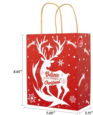 24 Christmas Kraft Gift bags 7x 8.6 x 3 with 24 Tissue Papers for Xmas Exchange, Party Favors Paper Goodie Bags, Assorted Christmas Bags, Treat Bags in Kuwait