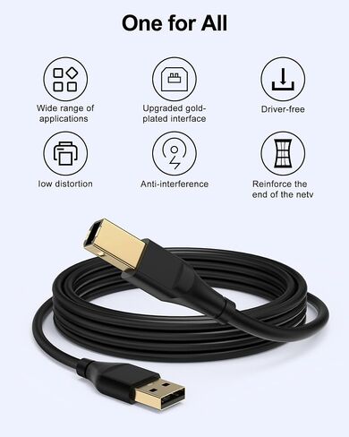 Printer Cable 6ft, Scanner USB C to USB B Cable for Epson, HP, Canon, Midi, Ethernet Print to Computer/Laptop/Pc-USB C MacBook Pro/Air/Mini,iPad Pro and Samsung Galaxy Midi Piano DAC Long Cord, 6 Foot in Kuwait