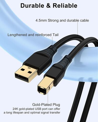 Printer Cable 6ft, Scanner USB C to USB B Cable for Epson, HP, Canon, Midi, Ethernet Print to Computer/Laptop/Pc-USB C MacBook Pro/Air/Mini,iPad Pro and Samsung Galaxy Midi Piano DAC Long Cord, 6 Foot in Kuwait