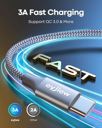 USB C Cable [3.3ft, 2-Pack] USB A to Type C Charger Cable Premium Nylon 3A Fast Charge for iPhone 16/16 Pro/16 Plus/16 Max Plus and More in Kuwait