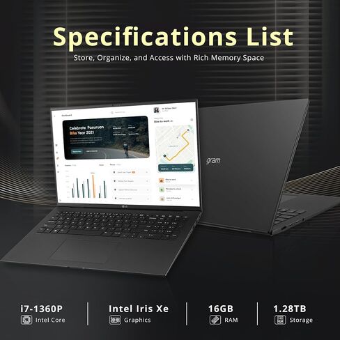 LG Gram 17Z95P-K كمبيوتر محمول 17 بوصة IPS WQXGA منصة Intel Evo Core i7-1195G7، ذاكرة 16 جيجابايت، 512 جيجابايت M.2 NVMe SSD، Intel Iris Xe Graphics، Wi-Fi 6، Windows 11 Home، لوحة مفاتيح بإضاءة خلفية، معرف بصمة الإصبع، أسود in Saudi Arabia