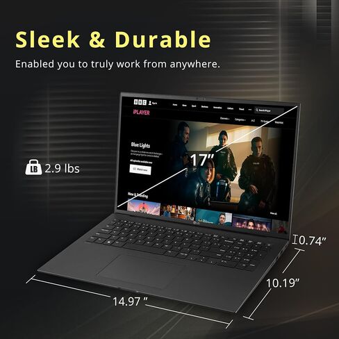 LG Gram 17Z95P-K كمبيوتر محمول 17 بوصة IPS WQXGA منصة Intel Evo Core i7-1195G7، ذاكرة 16 جيجابايت، 512 جيجابايت M.2 NVMe SSD، Intel Iris Xe Graphics، Wi-Fi 6، Windows 11 Home، لوحة مفاتيح بإضاءة خلفية، معرف بصمة الإصبع، أسود in Saudi Arabia