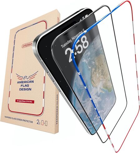 Screen Protector for 14Plus/13 Pro Max - Full Coverage Tempered Glass Screen Protector for 13 Pro Max and 14 Plus - 2 Pack (USA Flag and Classic Black) 9H Hardness, Oleophobic, Easy Install in Saudi Arabia