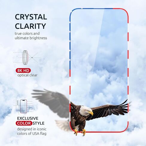 Screen Protector for 14Plus/13 Pro Max - Full Coverage Tempered Glass Screen Protector for 13 Pro Max and 14 Plus - 2 Pack (USA Flag and Classic Black) 9H Hardness, Oleophobic, Easy Install in Saudi Arabia