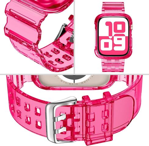 DABAOZA Compatible for Clear Apple Watch Band 41mm 40mm 38mm GlitterPink | Women Men,Glitter Bling TPU Sport Jelly with Bumper Case Strap,for iWatch SE Series 9 8 7 6 5 4 3 2 1,41/40/38mm GlitterPink in Kuwait