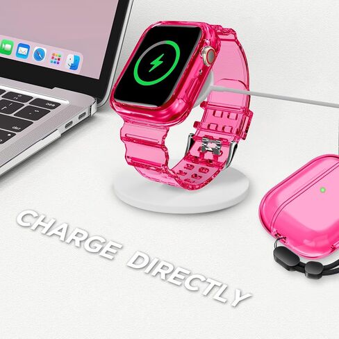 DABAOZA Compatible for Clear Apple Watch Band 41mm 40mm 38mm GlitterPink | Women Men,Glitter Bling TPU Sport Jelly with Bumper Case Strap,for iWatch SE Series 9 8 7 6 5 4 3 2 1,41/40/38mm GlitterPink in Kuwait