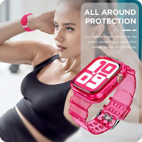 DABAOZA Compatible for Clear Apple Watch Band 41mm 40mm 38mm GlitterPink | Women Men,Glitter Bling TPU Sport Jelly with Bumper Case Strap,for iWatch SE Series 9 8 7 6 5 4 3 2 1,41/40/38mm GlitterPink in Kuwait