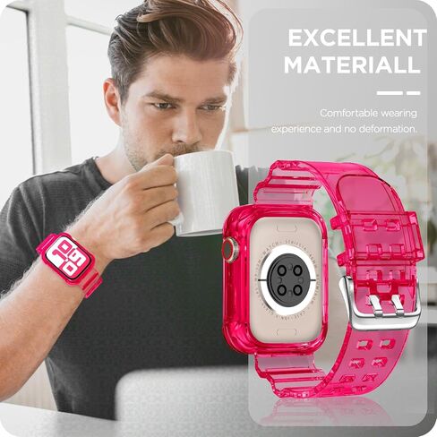 DABAOZA Compatible for Clear Apple Watch Band 41mm 40mm 38mm GlitterPink | Women Men,Glitter Bling TPU Sport Jelly with Bumper Case Strap,for iWatch SE Series 9 8 7 6 5 4 3 2 1,41/40/38mm GlitterPink in Kuwait