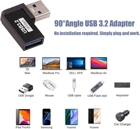 [90° Angle / 10Gbps] USB 3.2 to USB C OTG Adapter, USB C Male to USB Femal Converter for MacBook Pro 2020, iPad Pro 2020, Samsung Notebook 9, Dell XPS and More Type C Devices in Kuwait