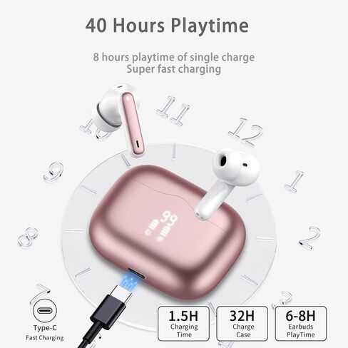 Wireless Earbuds, Bluetooth 5.3 Headphones in Ear with 4 ENC Noise Cancelling Mic, HiFi Stereo Deep Bass Wireless Earphones 40H Playtime, in-Ear Earbud Bluetooth Dual LED Display IP7 Waterproof, USB-C in Saudi Arabia