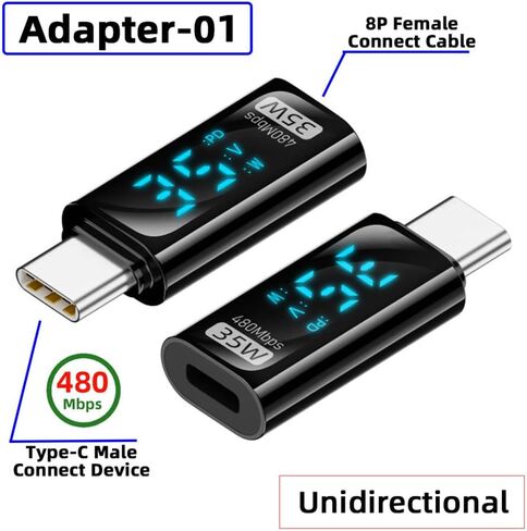 xiwai 3 قطع/وحدة محول من النوع C مع شاشة رقمية LED ذكية 10 جيجابت في الثانية USB-C إلى USB3.2 Type-A PD 36 وات كاشف اختبار عرض الشحن السريع in Kuwait