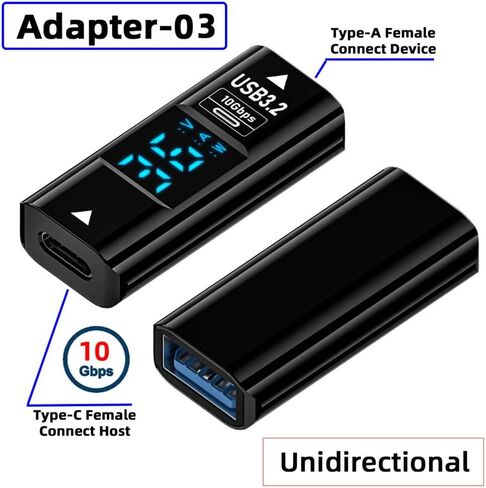 xiwai 3 قطع/وحدة محول من النوع C مع شاشة رقمية LED ذكية 10 جيجابت في الثانية USB-C إلى USB3.2 Type-A PD 36 وات كاشف اختبار عرض الشحن السريع in Kuwait