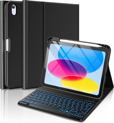 aMZCaSE for iPad 10th Generation Case with Keyboard 10.9 Inch 2022,7 Color Backlight Keyboard Case for iPad 10th Generation with Detachable Keyboard & Pencil Holder,Smart Wake/Up(Camellia Green) in Kuwait