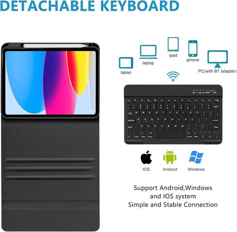 aMZCaSE for iPad 10th Generation Case with Keyboard 10.9 Inch 2022,7 Color Backlight Keyboard Case for iPad 10th Generation with Detachable Keyboard & Pencil Holder,Smart Wake/Up(Camellia Green) in Kuwait