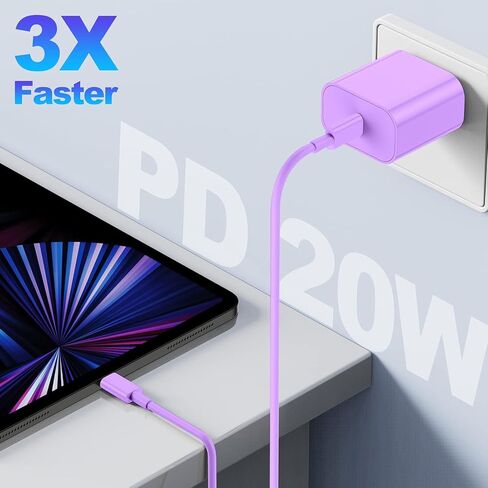 iPhone 15 16 Charger, 20W USB C Fast Charging Block and 6ft Type C to C Cable Cord Long for Apple iPhone 15 Plus/15 Pro Max/16 Pro,iPad Pro 12.9 inch/4/3 Gen, iPad Wall Plug Power Adapter Cube Brick in Kuwait