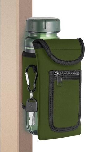 Yungyan Magnetic Gym Bag Magnetic Water Bottle Pouch Sleeve Water Bottle Holder Gym Accessories Water Bottle Sleeve with Pocket for Key Cell Phones Card Headphone Wallet Storage (Army Green,Classic) in Saudi Arabia