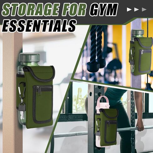 Yungyan Magnetic Gym Bag Magnetic Water Bottle Pouch Sleeve Water Bottle Holder Gym Accessories Water Bottle Sleeve with Pocket for Key Cell Phones Card Headphone Wallet Storage (Army Green,Classic) in Saudi Arabia