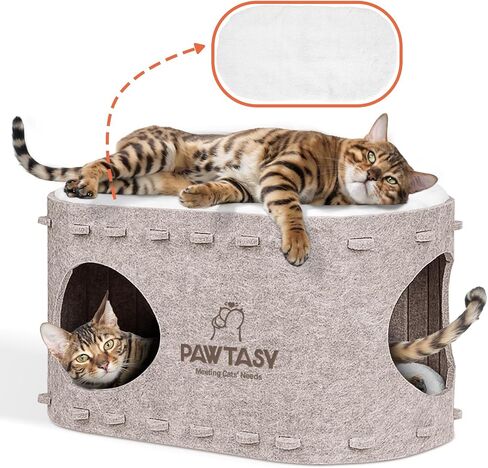 Cat Beds for Indoor Cats Felt Cat Cave with Fluffy Mats Cube Scratch Resistant Cat House Cat Hide for Multiple Cats Grey in Saudi Arabia