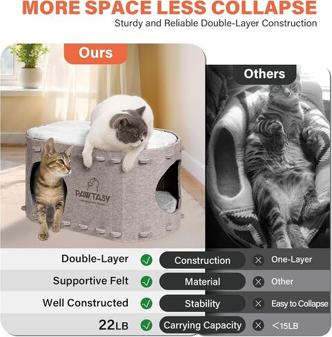Cat Beds for Indoor Cats Felt Cat Cave with Fluffy Mats Cube Scratch Resistant Cat House Cat Hide for Multiple Cats Grey in Saudi Arabia