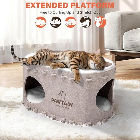 Cat Beds for Indoor Cats Felt Cat Cave with Fluffy Mats Cube Scratch Resistant Cat House Cat Hide for Multiple Cats Grey in Saudi Arabia