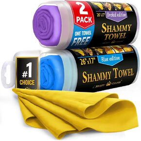Premium Chamois Cloth for Car - 2pk Mini (17"x13") + 1 Towel Free - Super Absorbent Shammy Towel for Car - Scratch-Free & Reusable