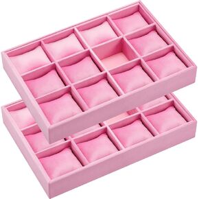 Henoyso 2 Pieces Velvet Watch Tray Jewelry Organizer 12 Grid Stackable Watch Organizer Tray Bracelet Bangle Watch Display Holder Adjustable Pillow