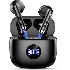 Jxrev Wireless Earbud Bluetooth Headphones Ear Bud in-Ear LED Power Display, Bluetoth Earbud Touch Control, Earphones with Mic for Android iOS, Super Light & Portable, IP7 Waterproof