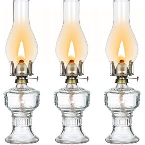 3 Pieces Rustic Oil Lamp, Kerosene Lamp for Indoor Use Vintage Hurricane Lamo Emergency Glass Oil Lamps Classic Decorative Oil Lamp for Home Tabletop Emergency Lighting 12.6 Inch Height, White