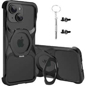 Frameless Phone Case Compatible with iPhone 16 Pro Max Minimalist Phone Case Magnetic Kickstand Metal Frameless Protective Shock Case Desert Titanium