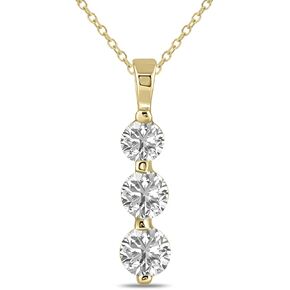 1/2-2 Carat Lab Grown Diamond Three Stone Snow Pendant (G-H Color, VS1-VS2 Clarity) in 10K White and Yellow Gold