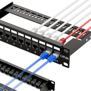 iwillink 10Gbps Cat6A Patch Panel 48 Port, RJ45 Patch Panel, 2U Keystone Patch Panel UTP 19-Inch with Back Bar, Wallmount or Rackmount, Compatible with Cat5, Cat5e, Cat6, Cat6A Cabling