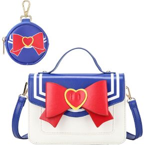 Cute Anime Cosplay Big Bow Top-Handle Purse Small Shoulder Crossbody Bag for Women Girls (BLUE/RED)