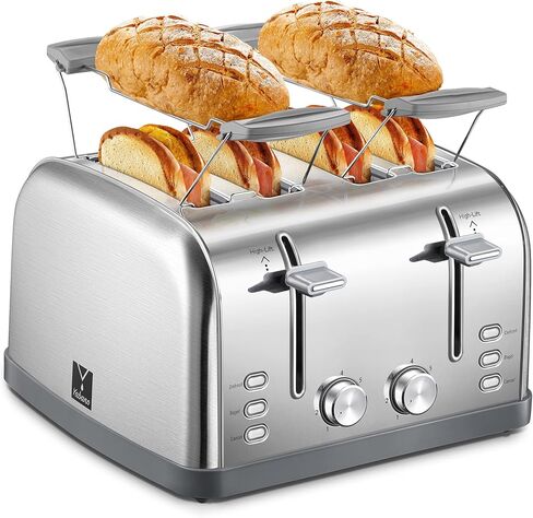 2 Slice Toaster, Retro Bagel Toaster Toaster with 7 Bread Shade Settings, 2 Extra Wide Slots, Defrost/Bagel/Cancel Function, Removable Crumb Tray, Stainless Steel Toaster by Yabano, Silver in Saudi Arabia