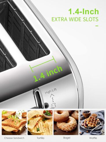 2 Slice Toaster, Retro Bagel Toaster Toaster with 7 Bread Shade Settings, 2 Extra Wide Slots, Defrost/Bagel/Cancel Function, Removable Crumb Tray, Stainless Steel Toaster by Yabano, Silver in Saudi Arabia