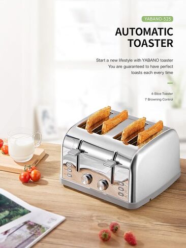 2 Slice Toaster, Retro Bagel Toaster Toaster with 7 Bread Shade Settings, 2 Extra Wide Slots, Defrost/Bagel/Cancel Function, Removable Crumb Tray, Stainless Steel Toaster by Yabano, Silver in Saudi Arabia