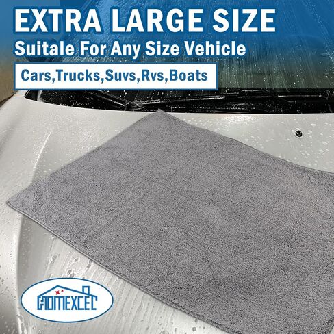 HOMEXCEL Professional Large Microfiber Car Drying Towels 2 Pack, Lint Free, Scratch Free, Highly Absorbent Drying Towel for Cars, SUVs, RVs, Trucks, and Boats,31" x 24",Grey in Kuwait