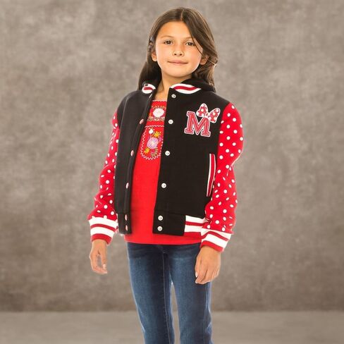 unik Girl Varsity Jacket with Polka Dot Sleeves Red Pink Plum in Kuwait