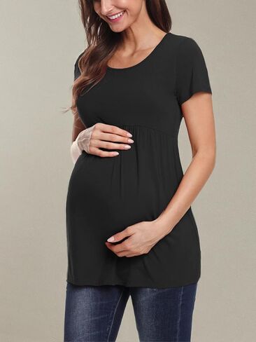 Jezero Women's Maternity Tops Short & Long Sleeve Side Ruching Round Neck Shirts… in Saudi Arabia
