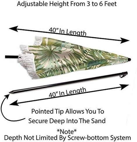 Beach Umbrella for Sand – Best Beach Umbrella Windproof with Sand Anchor Bag, Portable Sport Umbrella, Fringe, Denim Beach Umbrella Bag, Features Pointed Bottom & 100% UV Sun Protection – Bahama (Broadway) in Kuwait